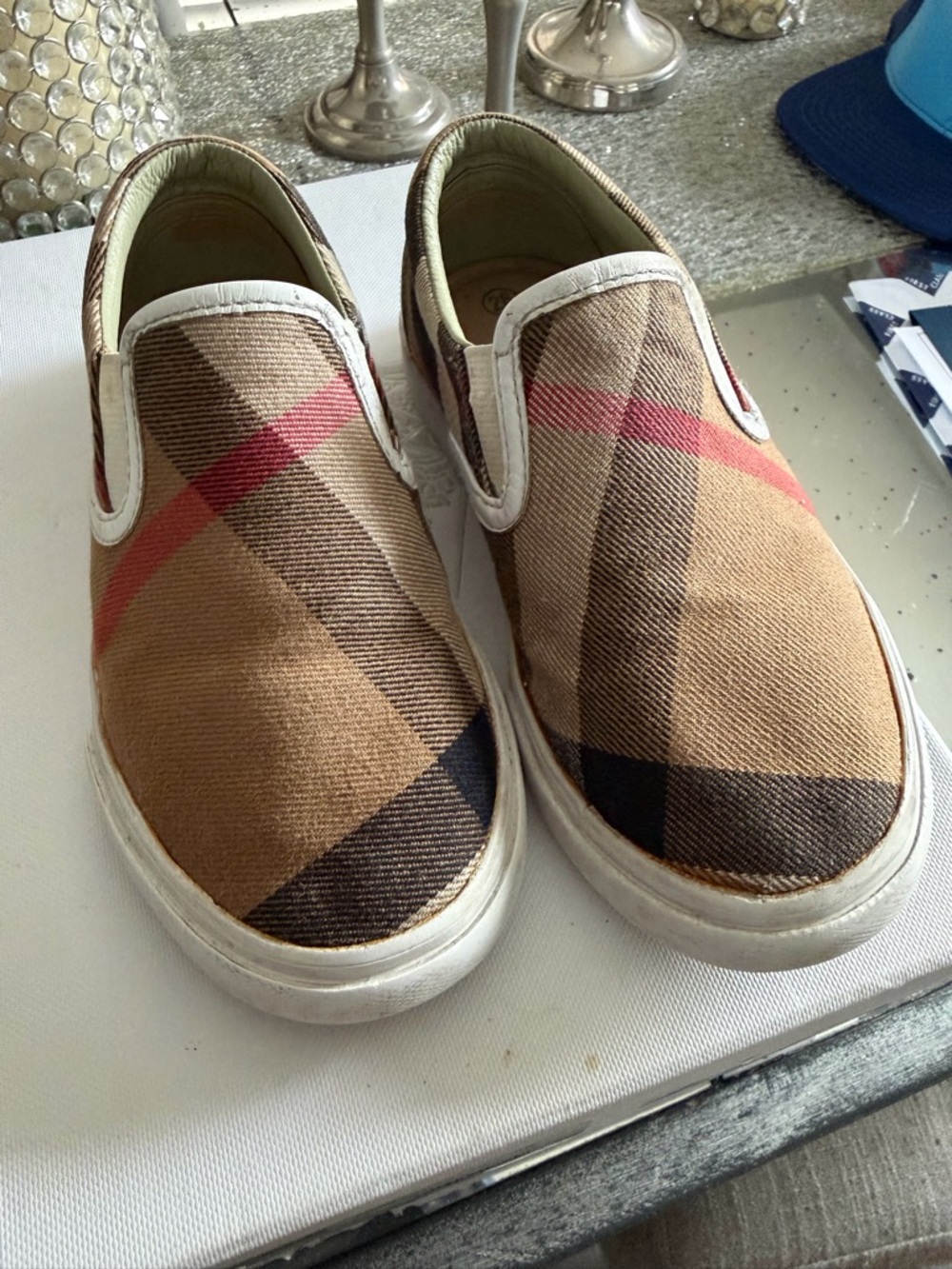 Burberry Kids Tan Check Slip-On Sneakers with box !